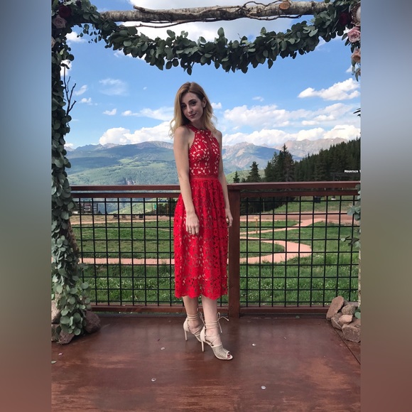 Gianni Bini Dresses | Gianni Bini Red Lace Midi-Dress/ Holiday Dress | Color: Red | Size: Xs | Kyecarlin's Closet